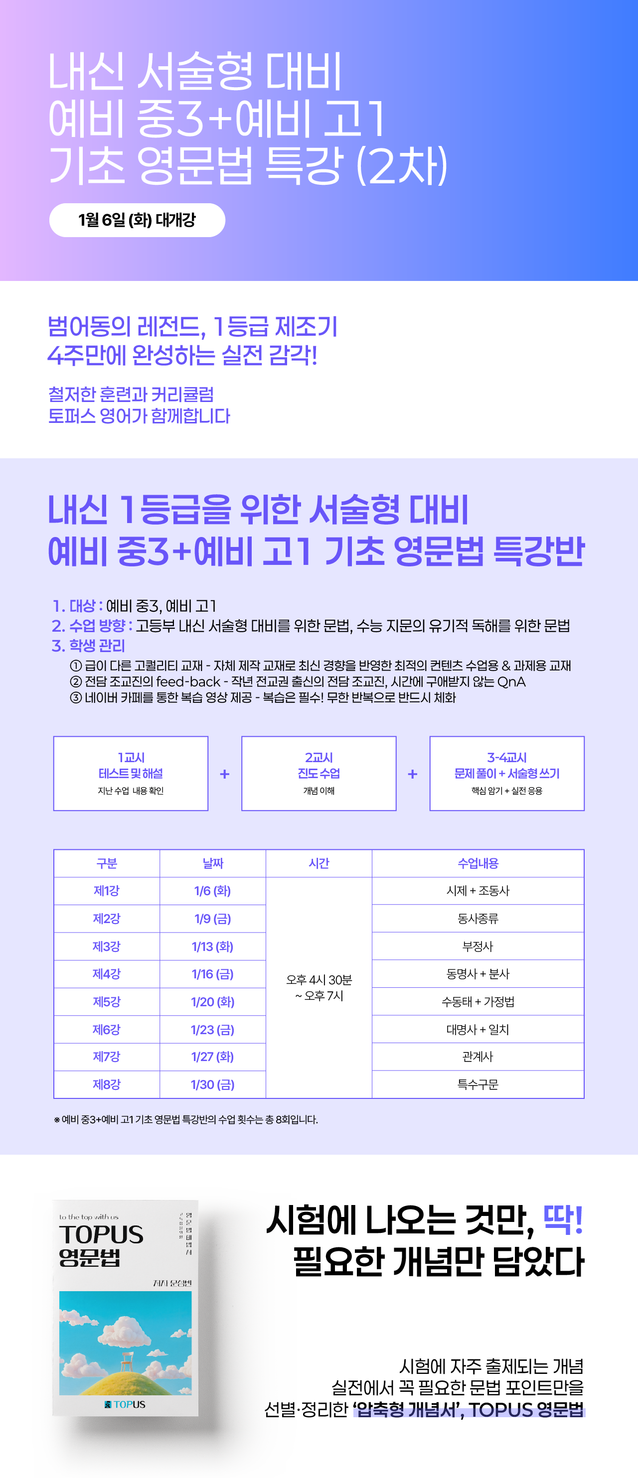 2026 겨울방학 예비중3+예비고1 기초 영문법 특강 2차